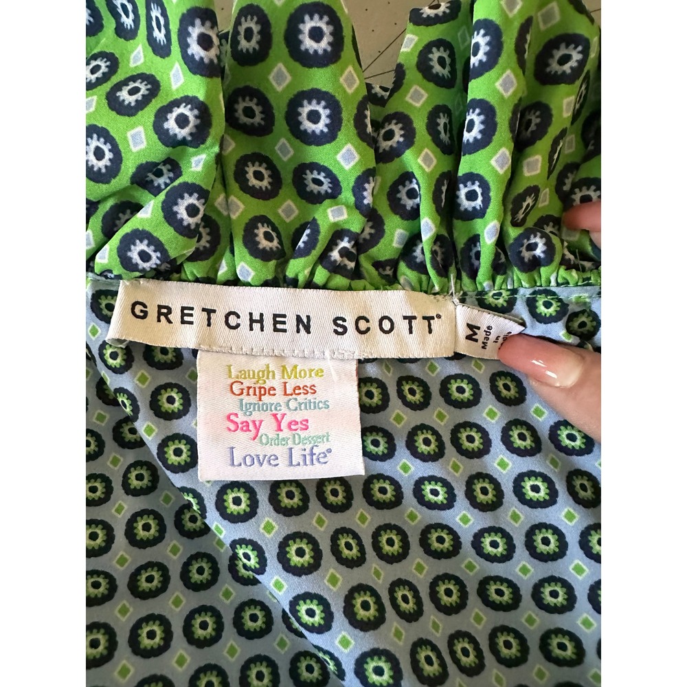 Gretchen Scott SZ Med The Posh Foulard Green Medallion Ruffle V-Neck Maxi dress - Picture 8 of 15